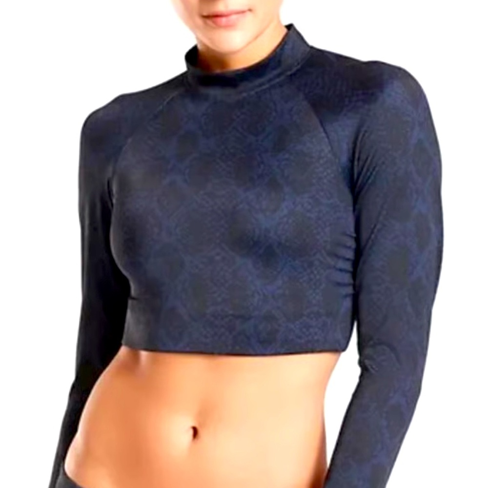 Athleta Blue Black Python Print Active Long Sleeve Crop Top Women’s Size Large